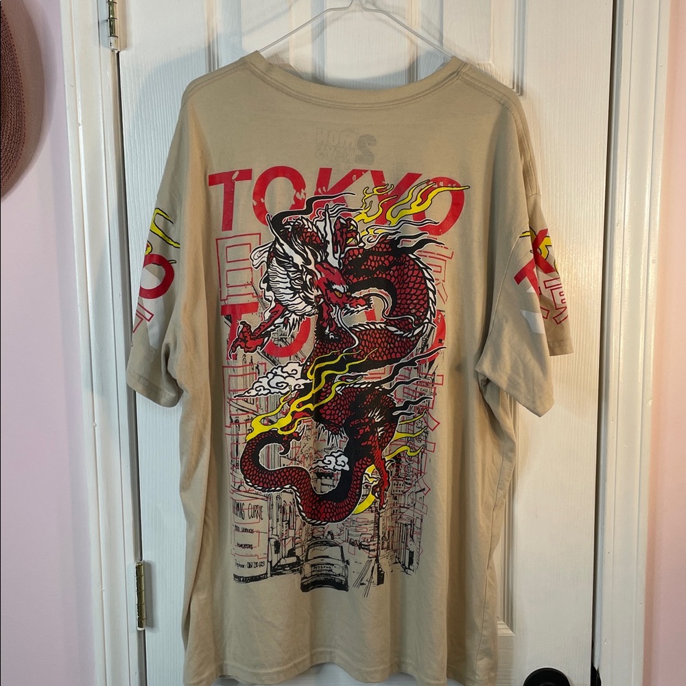 2 Monkeys Tokyo Dragon Graphic All Over with Chest Pocket Khaki Tan Size 2XL